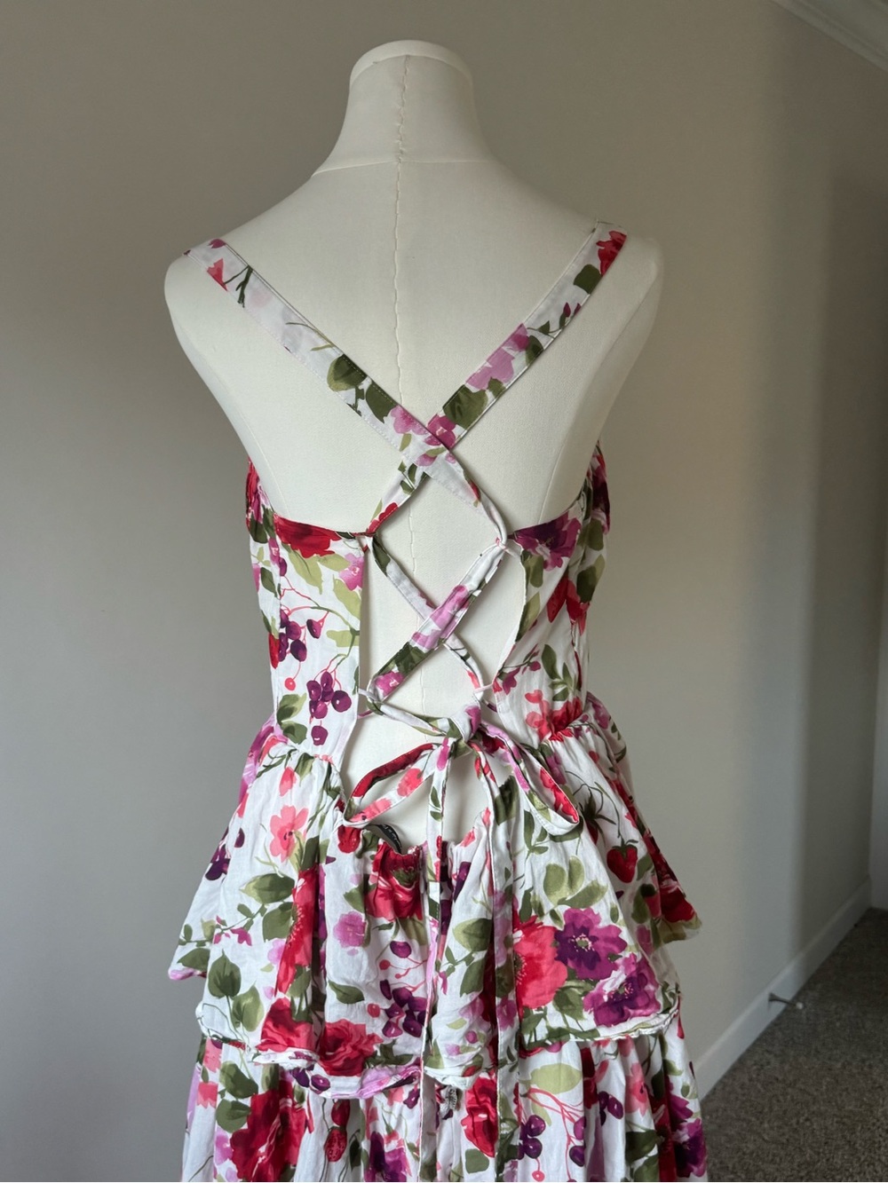 Abercrombie & Fitch Floral Tiered Maxi Dress Size L Cotton Open Back Cottagecore - Picture 5 of 7